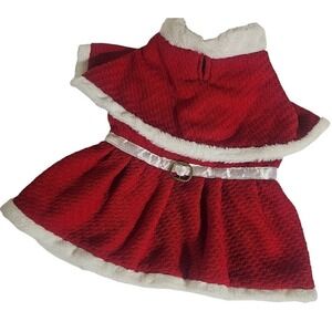 Santa Dress Dog Cat Pet Costume Red Plaid Fuzzy‎ Trim Belted Size L